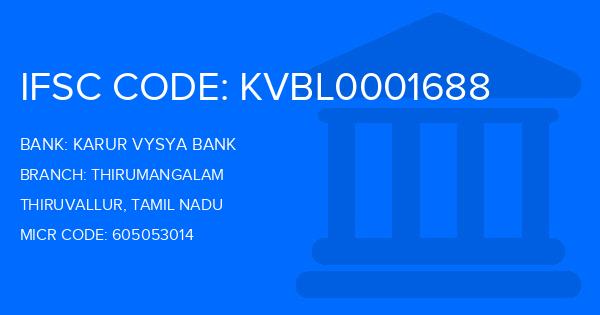 Karur Vysya Bank (KVB) Thirumangalam Branch IFSC Code
