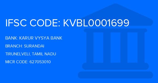 Karur Vysya Bank (KVB) Surandai Branch IFSC Code