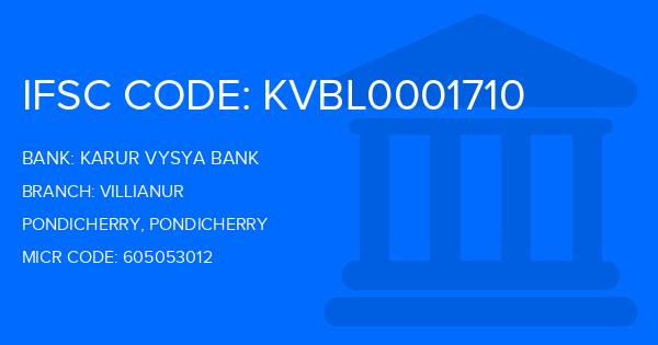 Karur Vysya Bank (KVB) Villianur Branch IFSC Code