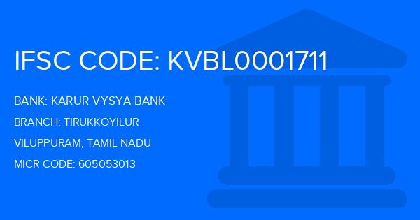 Karur Vysya Bank (KVB) Tirukkoyilur Branch IFSC Code