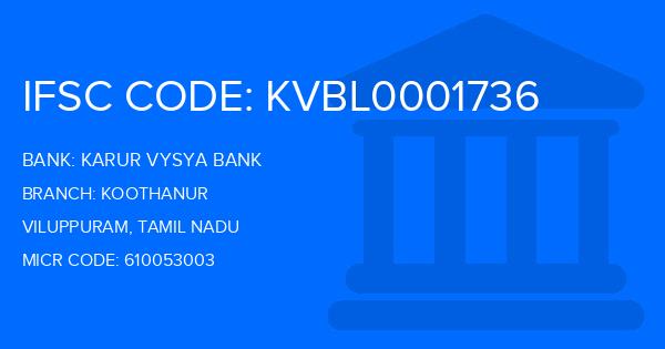 Karur Vysya Bank (KVB) Koothanur Branch IFSC Code