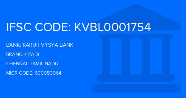 Karur Vysya Bank (KVB) Padi Branch IFSC Code