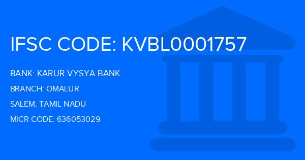 Karur Vysya Bank (KVB) Omalur Branch IFSC Code
