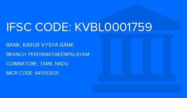 Karur Vysya Bank (KVB) Periyanayakenpalayam Branch IFSC Code