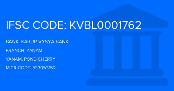 Karur Vysya Bank (KVB) Yanam Branch IFSC Code