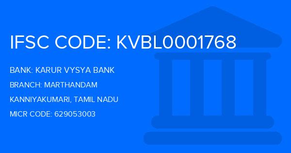 Karur Vysya Bank (KVB) Marthandam Branch IFSC Code