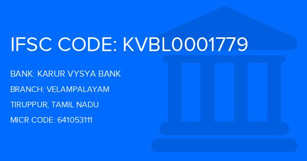 Karur Vysya Bank (KVB) Velampalayam Branch IFSC Code
