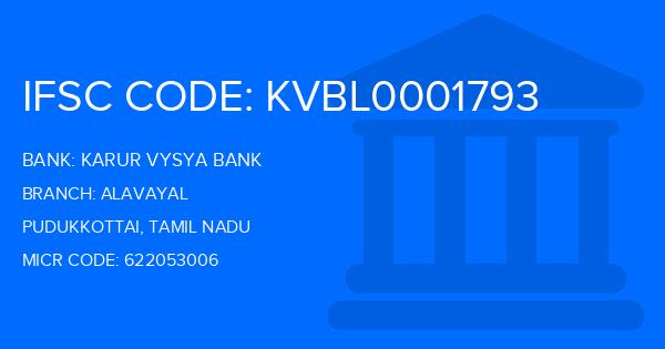 Karur Vysya Bank (KVB) Alavayal Branch IFSC Code