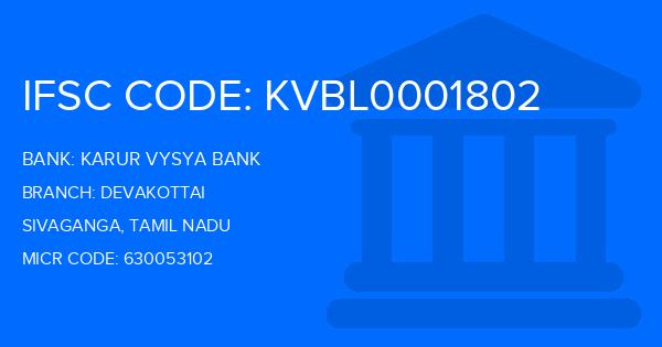 Karur Vysya Bank (KVB) Devakottai Branch IFSC Code