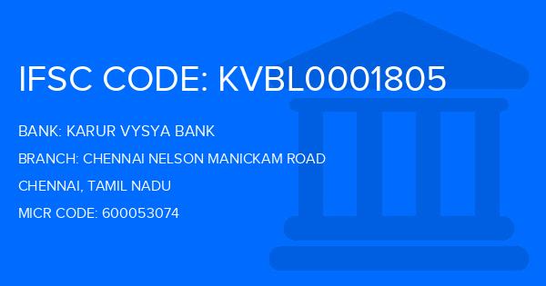 Karur Vysya Bank (KVB) Chennai Nelson Manickam Road Branch IFSC Code
