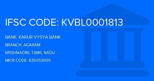 Karur Vysya Bank (KVB) Agaram Branch IFSC Code