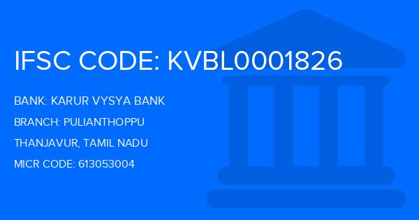 Karur Vysya Bank (KVB) Pulianthoppu Branch IFSC Code