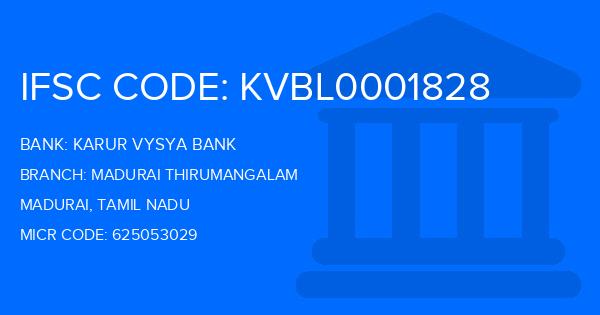 Karur Vysya Bank (KVB) Madurai Thirumangalam Branch IFSC Code
