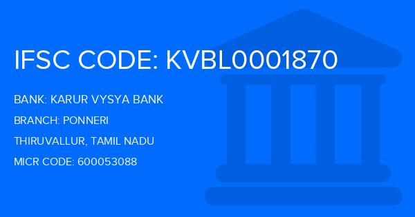 Karur Vysya Bank (KVB) Ponneri Branch IFSC Code