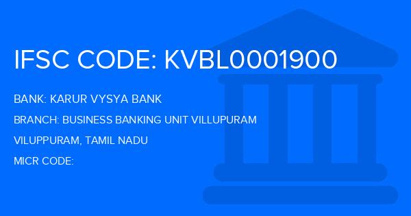 Karur Vysya Bank (KVB) Business Banking Unit Villupuram Branch IFSC Code