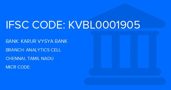 Karur Vysya Bank (KVB) Analytics Cell Branch IFSC Code