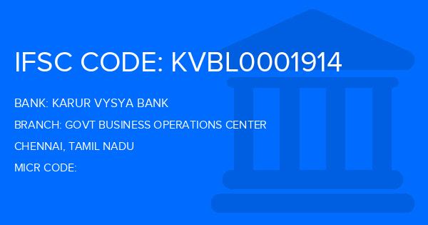 Karur Vysya Bank (KVB) Govt Business Operations Center Branch IFSC Code