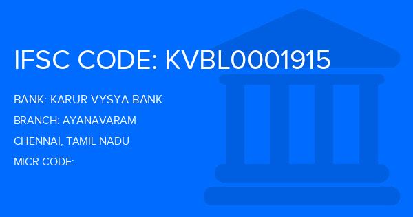Karur Vysya Bank (KVB) Ayanavaram Branch IFSC Code