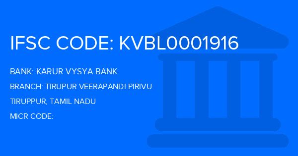 Karur Vysya Bank (KVB) Tirupur Veerapandi Pirivu Branch IFSC Code
