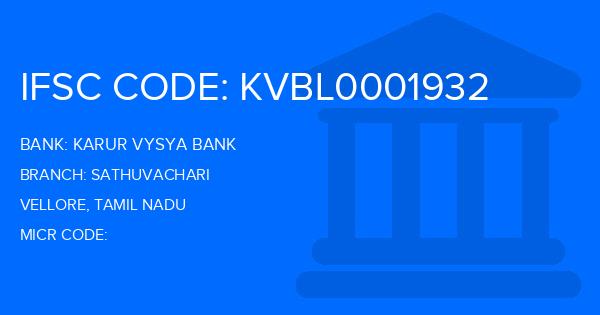 Karur Vysya Bank (KVB) Sathuvachari Branch IFSC Code