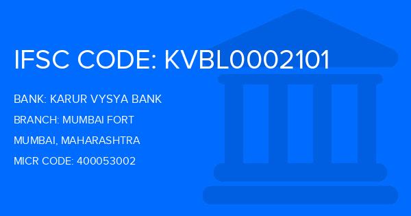 Karur Vysya Bank (KVB) Mumbai Fort Branch IFSC Code