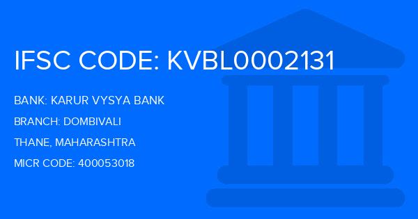 Karur Vysya Bank (KVB) Dombivali Branch IFSC Code