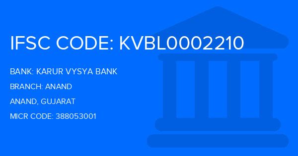 Karur Vysya Bank (KVB) Anand Branch IFSC Code