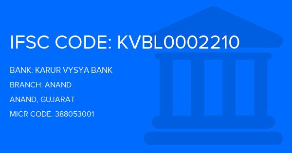 Karur Vysya Bank (KVB) Anand Branch IFSC Code