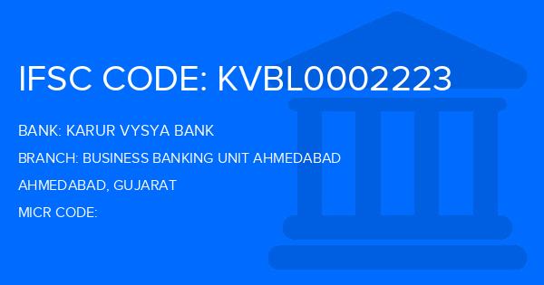 Karur Vysya Bank (KVB) Business Banking Unit Ahmedabad Branch IFSC Code