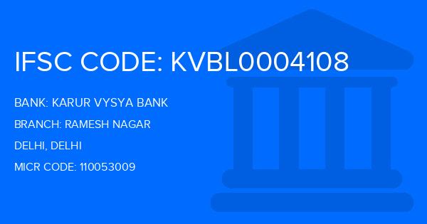 Karur Vysya Bank (KVB) Ramesh Nagar Branch IFSC Code