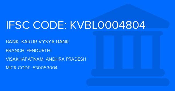 Karur Vysya Bank (KVB) Pendurthi Branch IFSC Code