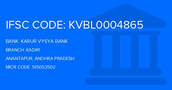 Karur Vysya Bank (KVB) Kadiri Branch IFSC Code