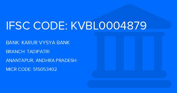 Karur Vysya Bank (KVB) Tadipatri Branch IFSC Code