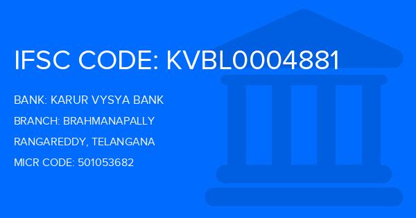 Karur Vysya Bank (KVB) Brahmanapally Branch IFSC Code