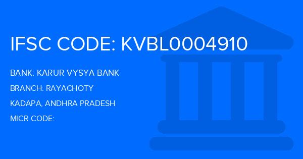 Karur Vysya Bank (KVB) Rayachoty Branch IFSC Code