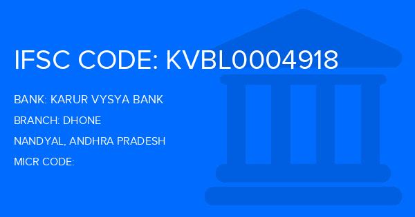 Karur Vysya Bank (KVB) Dhone Branch IFSC Code