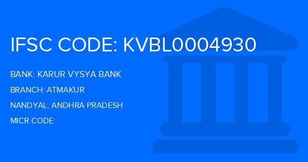 Karur Vysya Bank (KVB) Atmakur Branch IFSC Code