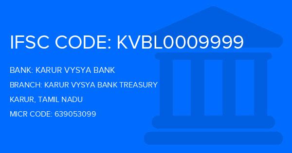 Karur Vysya Bank (KVB) Karur Vysya Bank Treasury Branch IFSC Code