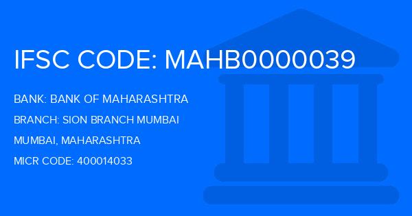 Bank Of Maharashtra (BOM) Sion Branch Mumbai Branch IFSC Code