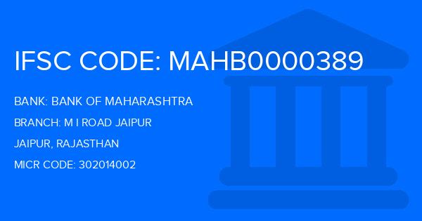 Bank Of Maharashtra (BOM) M I Road Jaipur Branch IFSC Code