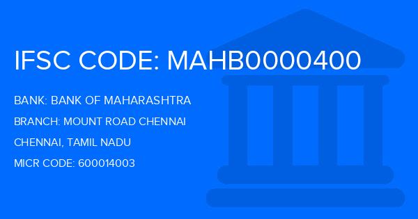 Bank Of Maharashtra (BOM) Mount Road Chennai Branch IFSC Code