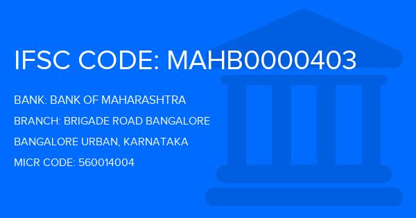 Bank Of Maharashtra (BOM) Brigade Road Bangalore Branch IFSC Code