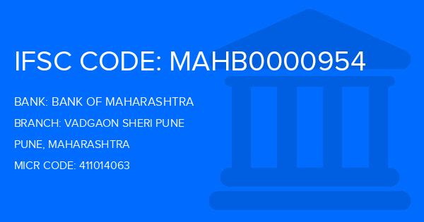 Bank Of Maharashtra (BOM) Vadgaon Sheri Pune Branch IFSC Code