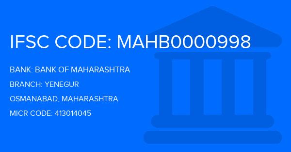 Bank Of Maharashtra (BOM) Yenegur Branch IFSC Code