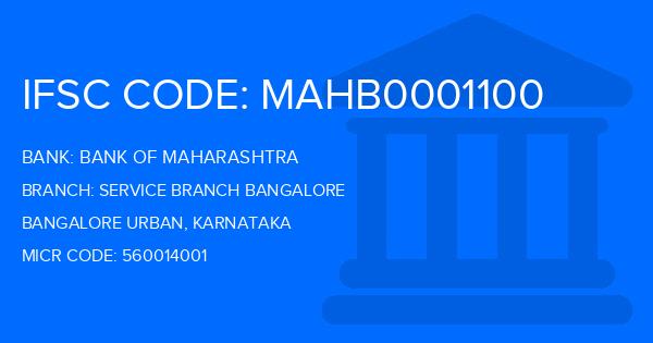 Bank Of Maharashtra (BOM) Service Branch Bangalore Branch IFSC Code