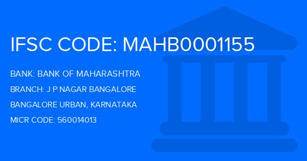 Bank Of Maharashtra (BOM) J P Nagar Bangalore Branch IFSC Code