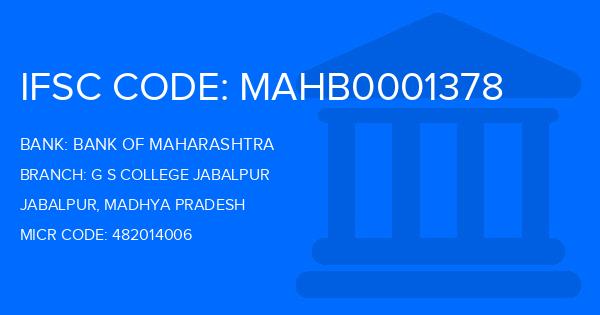 Bank Of Maharashtra (BOM) G S College Jabalpur Branch IFSC Code