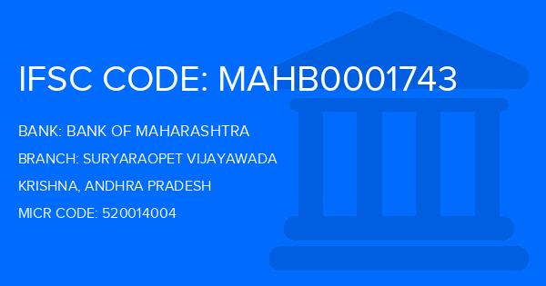Bank Of Maharashtra (BOM) Suryaraopet Vijayawada Branch IFSC Code