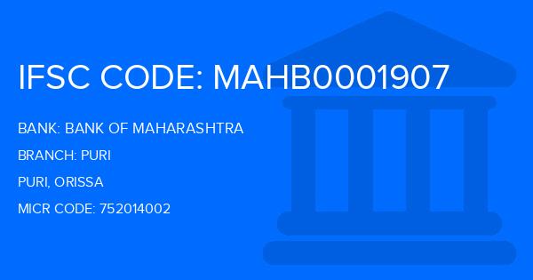 Bank Of Maharashtra (BOM) Puri Branch IFSC Code