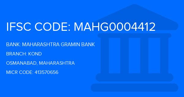 Maharashtra Gramin Bank (MGB) Kond Branch IFSC Code